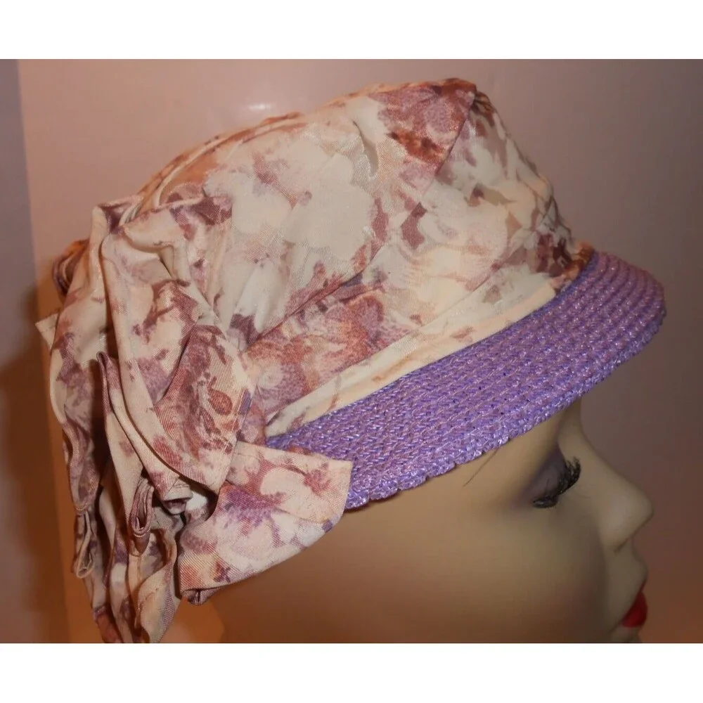 Women's Vintage Hat Marie Buffehr 1960s Purple Print Small 20
